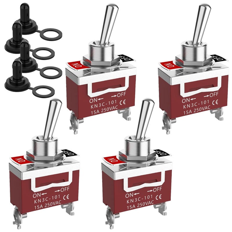 Malictele Toggle Switch, 12V 30A HeavyDuty ON/Off 2Pin SPST Waterproof Toggle Switch with Waterproof Cap for Auto Car Boats- 4Pack - Image 1